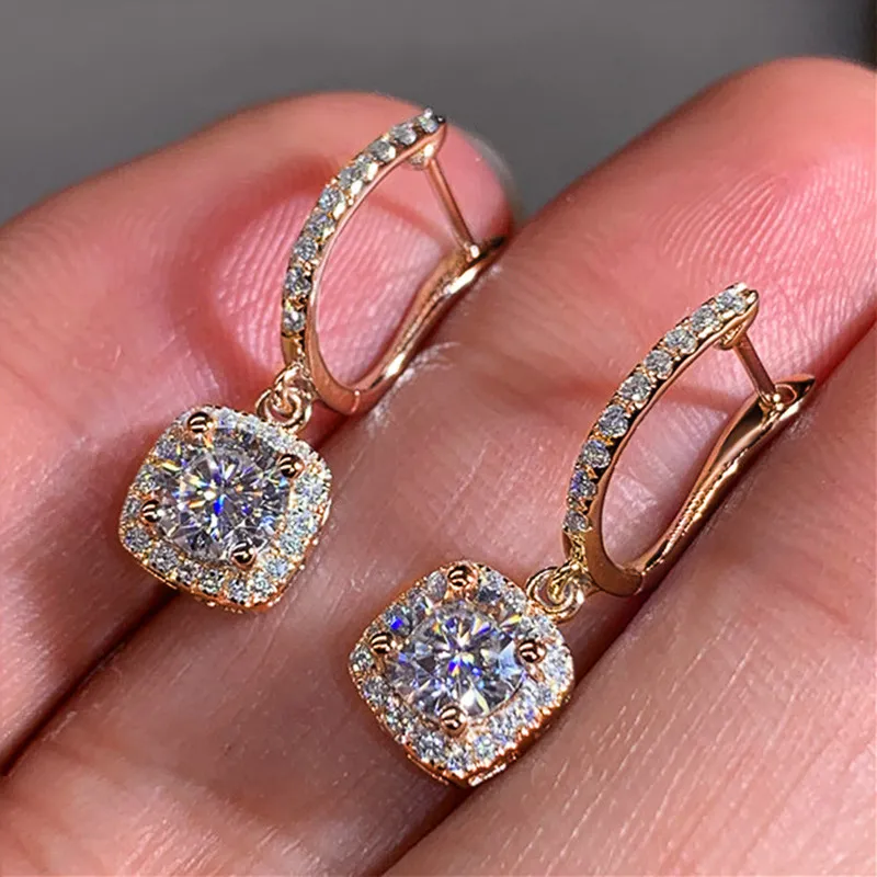 Elegant Silver Wedding Square Shape Women Drop Earrings - Grocery
