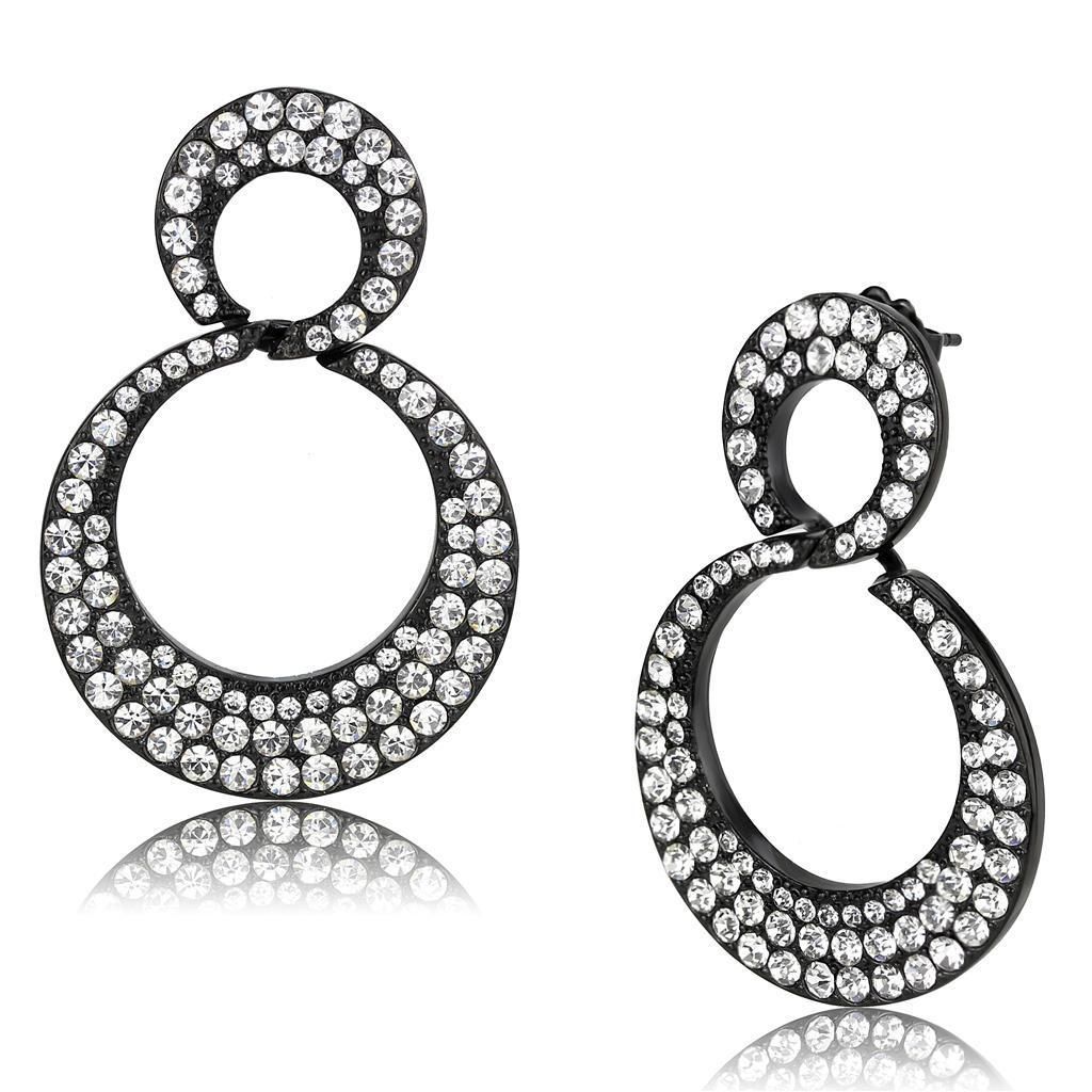 TK3493 - IP Black(Ion Plating) Stainless Steel Earrings with Top Grade Crystal in Clear - Grocery