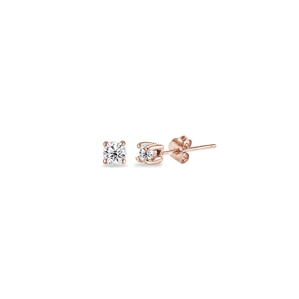 Rose Gold Flashed Sterling Silver Cubic Zirconia 2mm Round Stud Earrings - Grocery