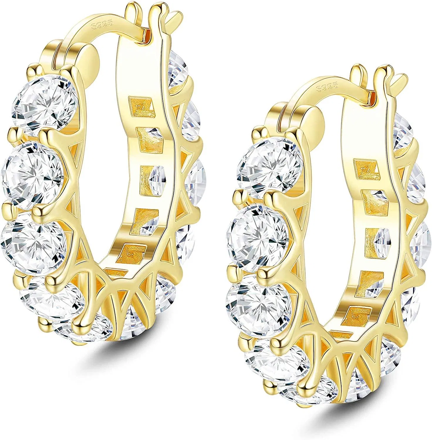 14K Gold Plated Hoop Earrings 925 Sterling Silver Cubic Zirconia Hoop Earrings for Women Men Huggie CZ Hoop Earrings Gift - Grocery