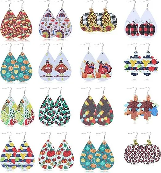 20 Pairs Leather Leaf Earrings for Women Colorful Dangle Fall Earrings for Ladies - Grocery