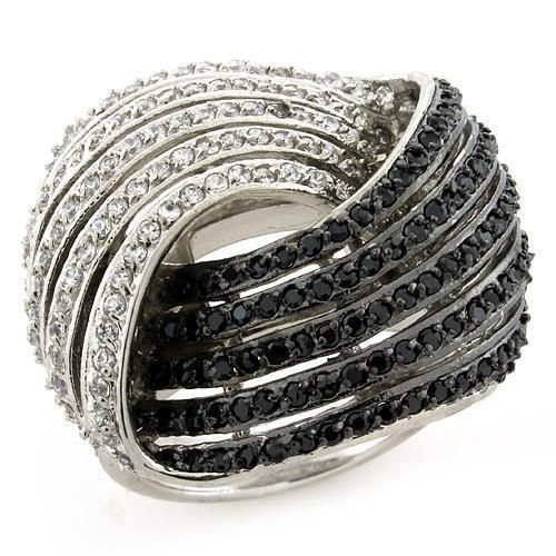 LOAS1097 - Rhodium + Ruthenium 925 Sterling Silver Ring with AAA Grade CZ in Multi Color - Grocery