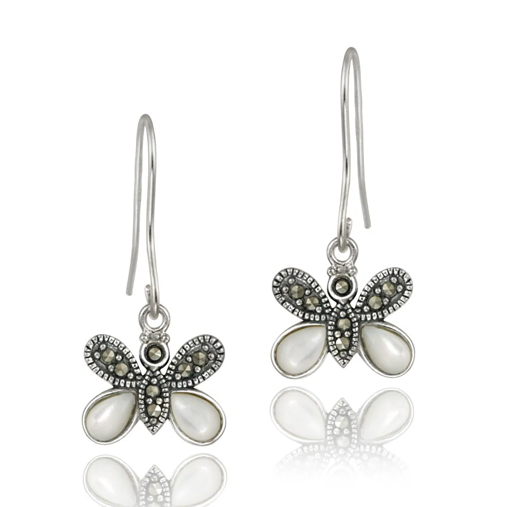 Sterling Silver Marcasite & Mother of Pearl Butterfly Earring - Grocery