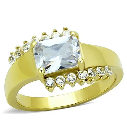 TK1588 - IP Gold(Ion Plating) Stainless Steel Ring with AAA Grade CZ in Clear - Grocery