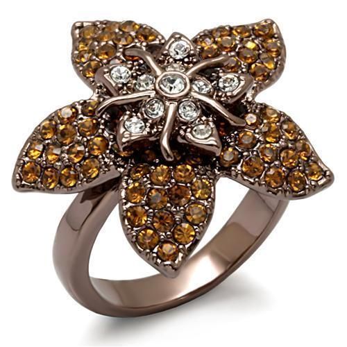 LO1659 - Chocolate Gold Brass Ring with Top Grade Crystal in Multi Color - Grocery