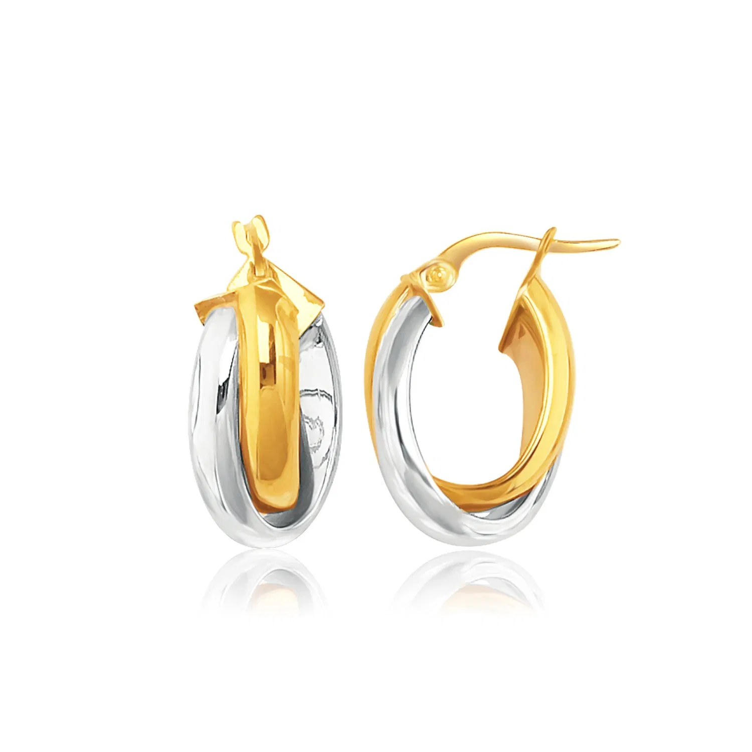 14k Two-Tone Gold Double Row Intertwined Oval Hoop Earrings - Grocery