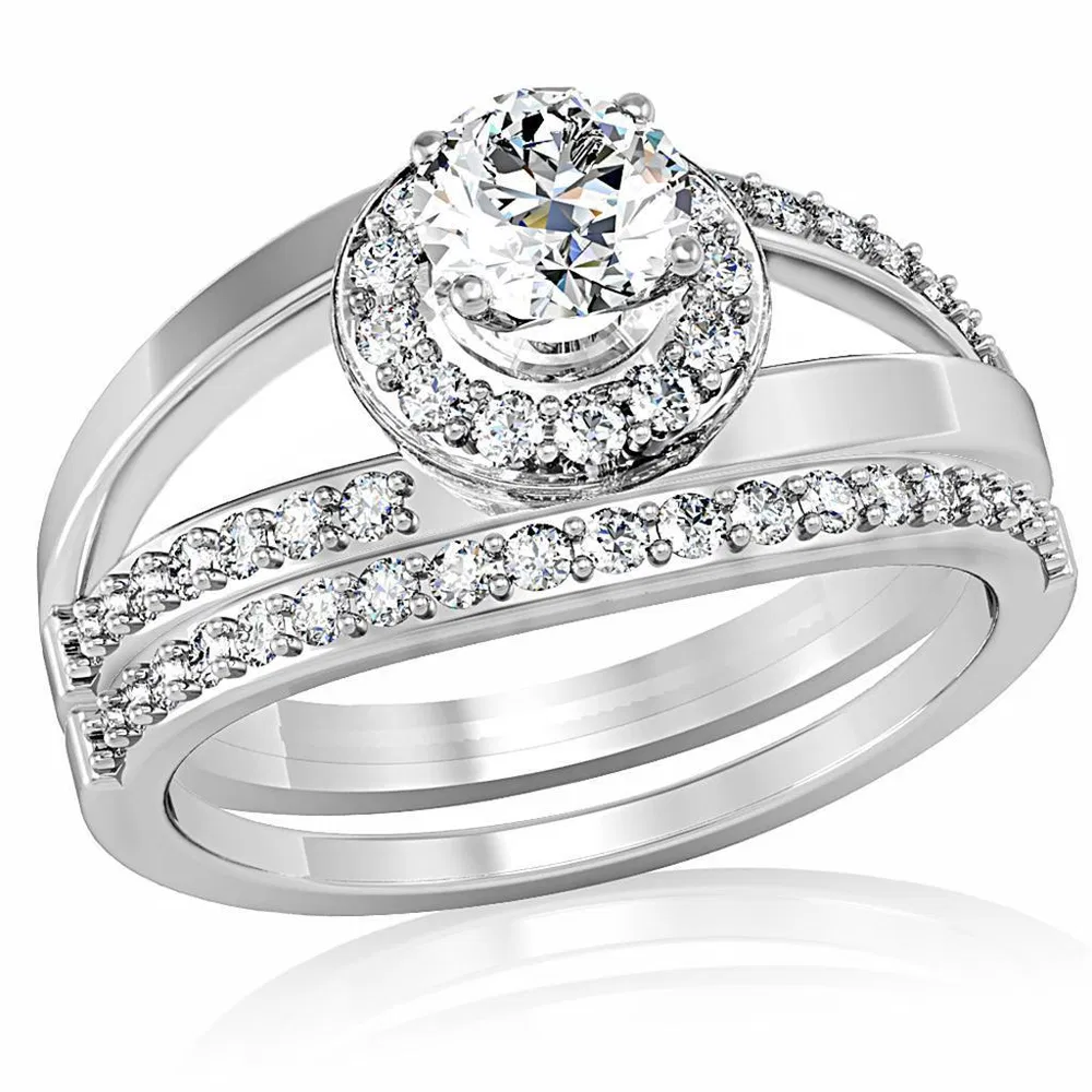 1W164 - Rhodium Brass Ring with AAA Grade CZ in Clear - Grocery