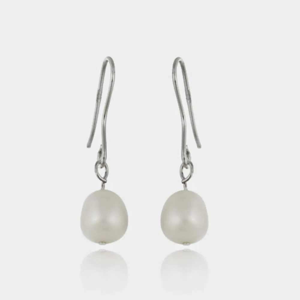 Sterling Silver Baroque Freshwater Cultured White Pearl Earrings - Grocery