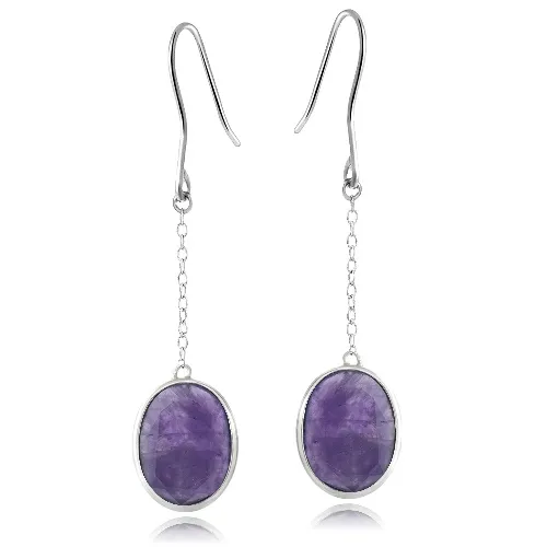 Sterling Silver Dogtooth Amethyst Oval Dangle Earrings - Grocery