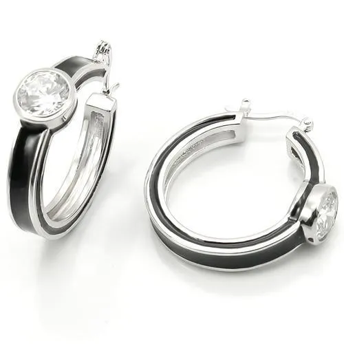 LOS173 - Rhodium 925 Sterling Silver Earrings with AAA Grade CZ in Clear - Grocery