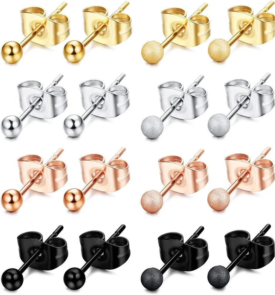8 Pairs Stud Ball Earrings 316L Surgical Stainless Round Ball Earrings Set for Women Mens - Grocery