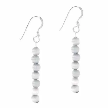 Sterling Silver 4mm White Cats Eye Beaded Dangle Earrings - Grocery