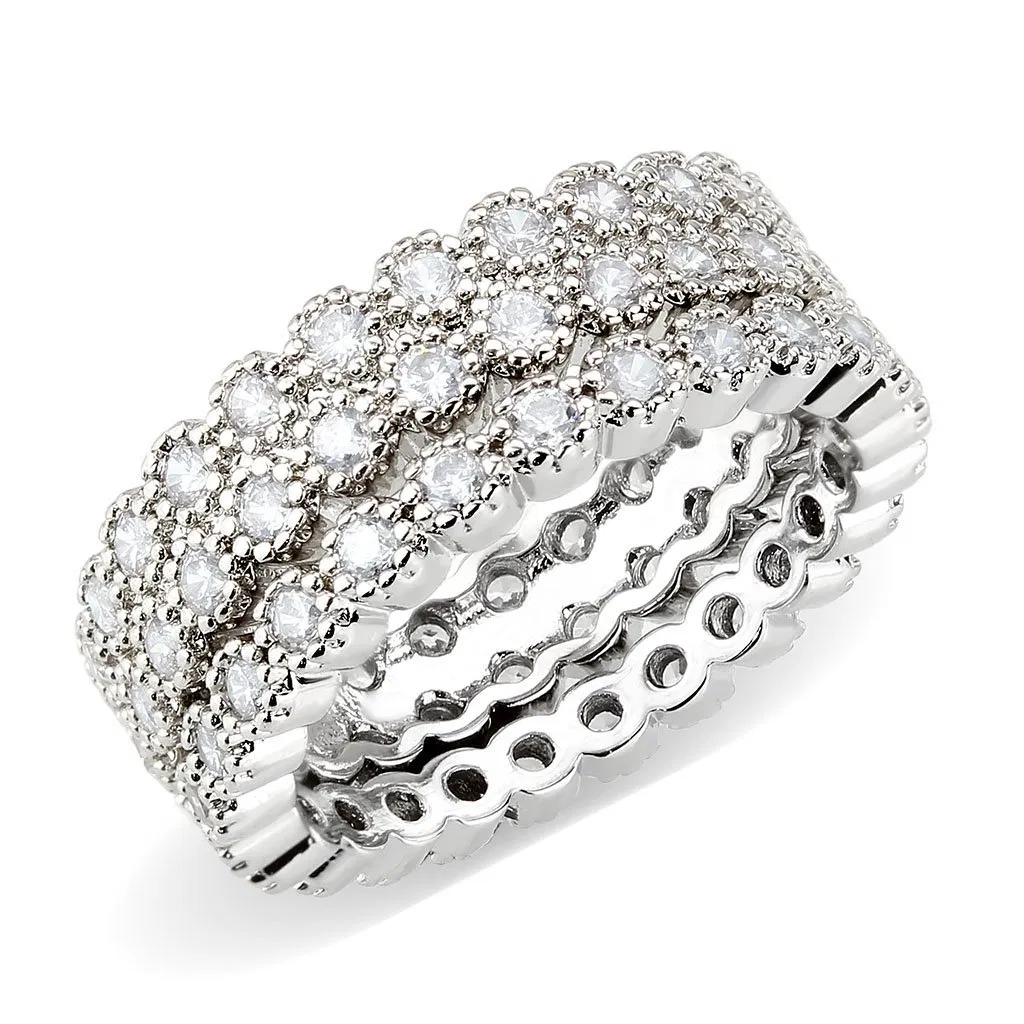 3W1605 - Rhodium Brass Ring with AAA Grade CZ in Clear - Grocery