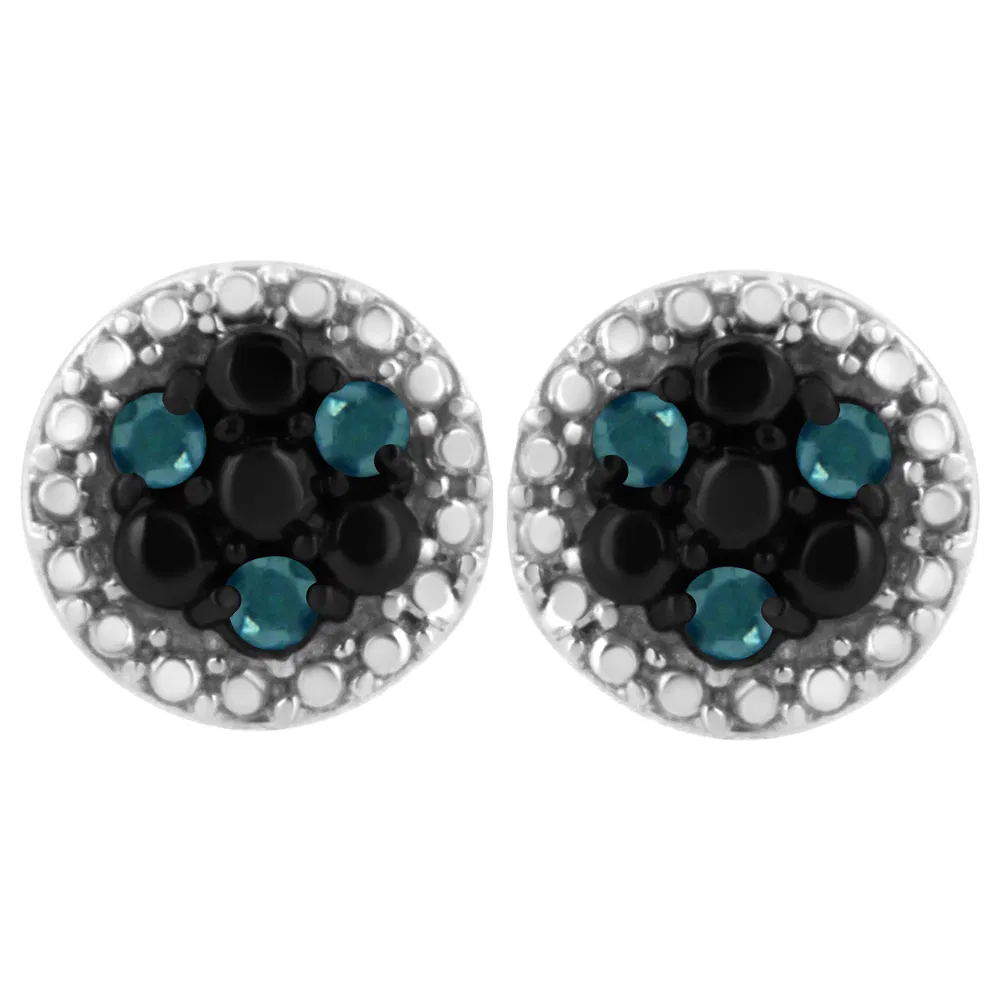 .925 Sterling Silver 1/10 Cttw Color Treated Round-Cut Diamond Stud Earrings (Blue Color, I3 Clarity) - Grocery