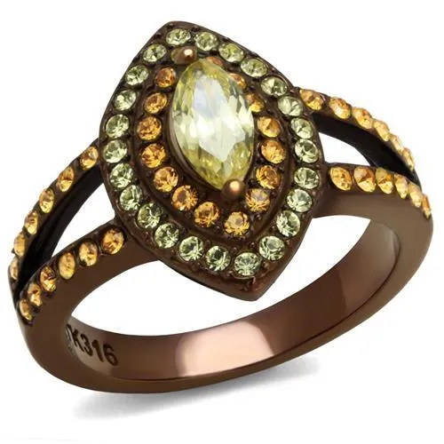 TK2838 - IP Coffee light Stainless Steel Ring with AAA Grade CZ in Citrine Yellow - Grocery