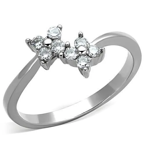 TK1333 - High polished (no plating) Stainless Steel Ring with AAA Grade CZ in Clear - Grocery