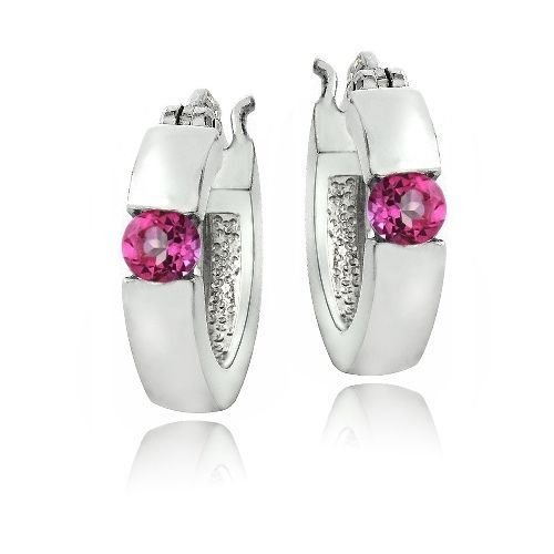 Sterling Silver Pink Topaz Huggie Earrings - Grocery