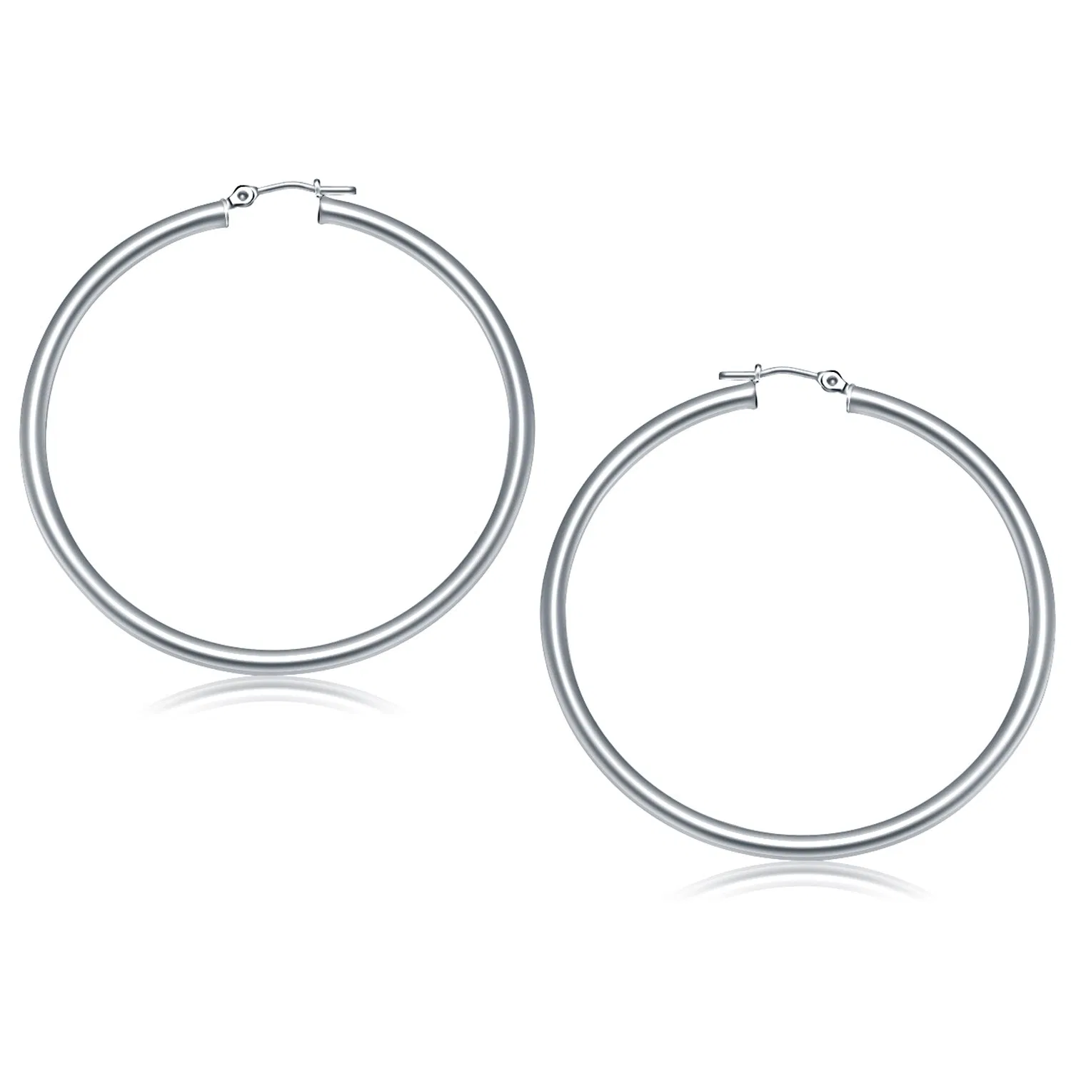 14k White Gold Polished Hoop Earrings (3x50mm) - Grocery