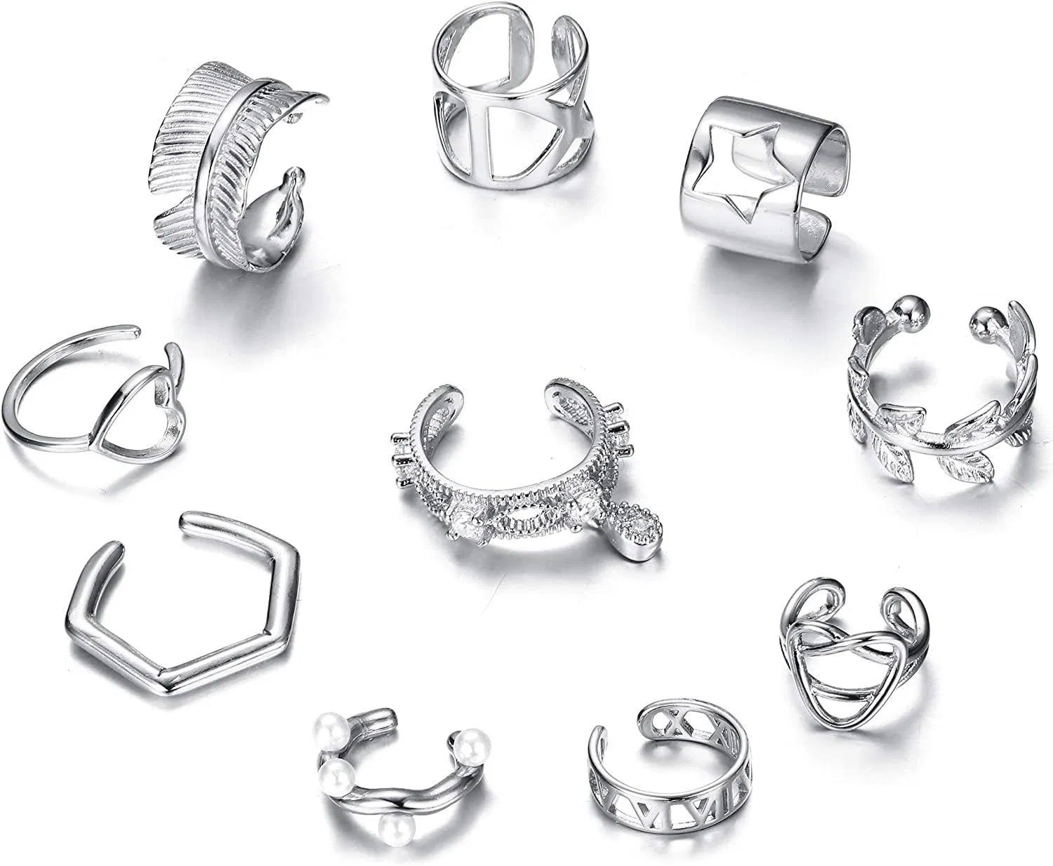 10PCS Ear Cuff Set for Women Non Pierced Ears Clip On Wrap Earrings Huggie Stud Adjustable Fake Helix Cartilage Cuff Earring; Silver Gold Tone - Grocery