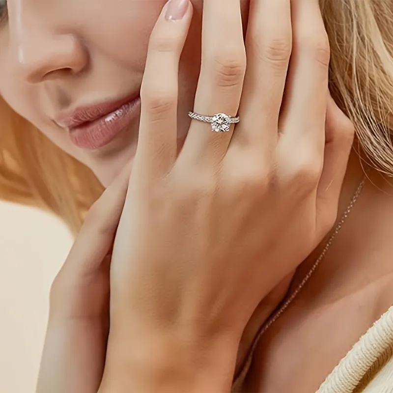 1.25 Carat Round Solitaire Cubic Zirconia Engagement Ring Halo Promise Ring - Grocery