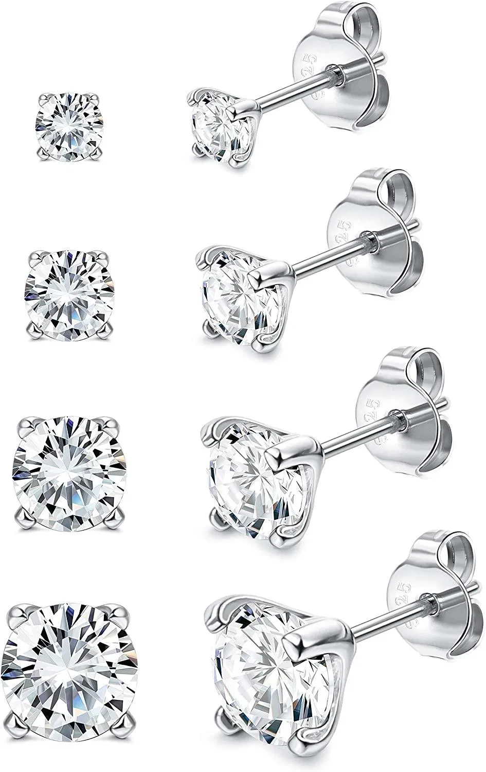 4Pairs Sterling Stud Earrings for Women Men Hypoallergenic Tiny Round Cubic Zirconia Earrings CZ Small Cartilage Tragus Earrings - Grocery