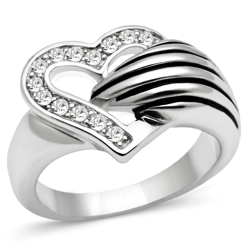 3W219 - Rhodium Brass Ring with Top Grade Crystal in Clear - Grocery