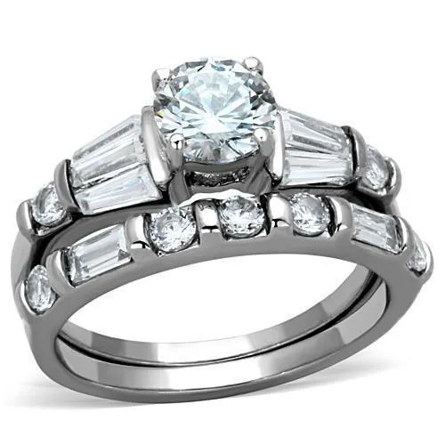 TK1535 - High polished (no plating) Stainless Steel Ring with AAA Grade CZ in Clear - Grocery