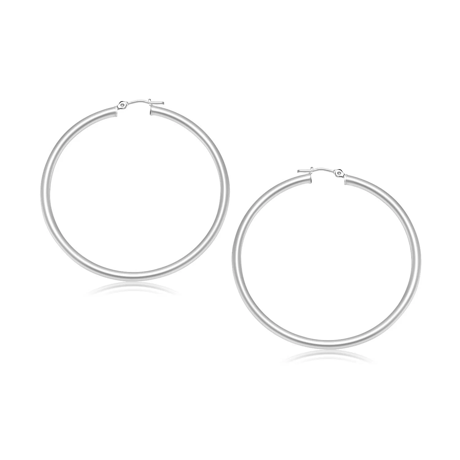 10k White Gold Polished Hoop Earrings (3x30mm) - Grocery