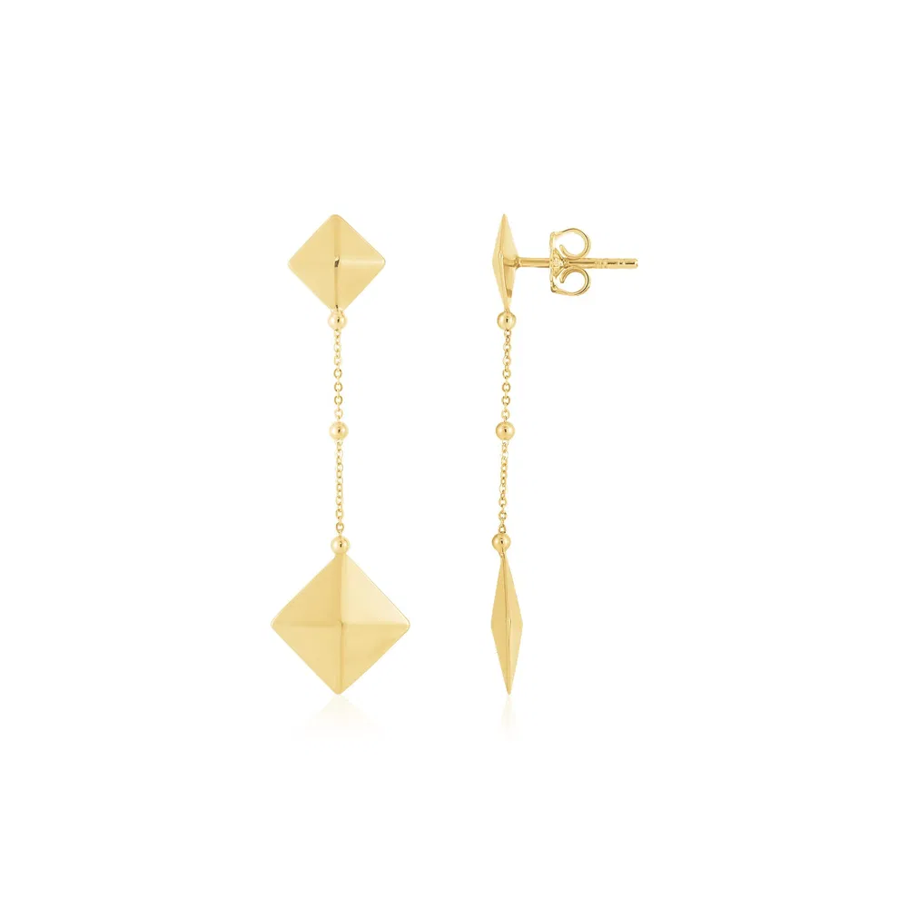 14K Yellow Gold High Polish Pyramid Drop Earrings - Grocery
