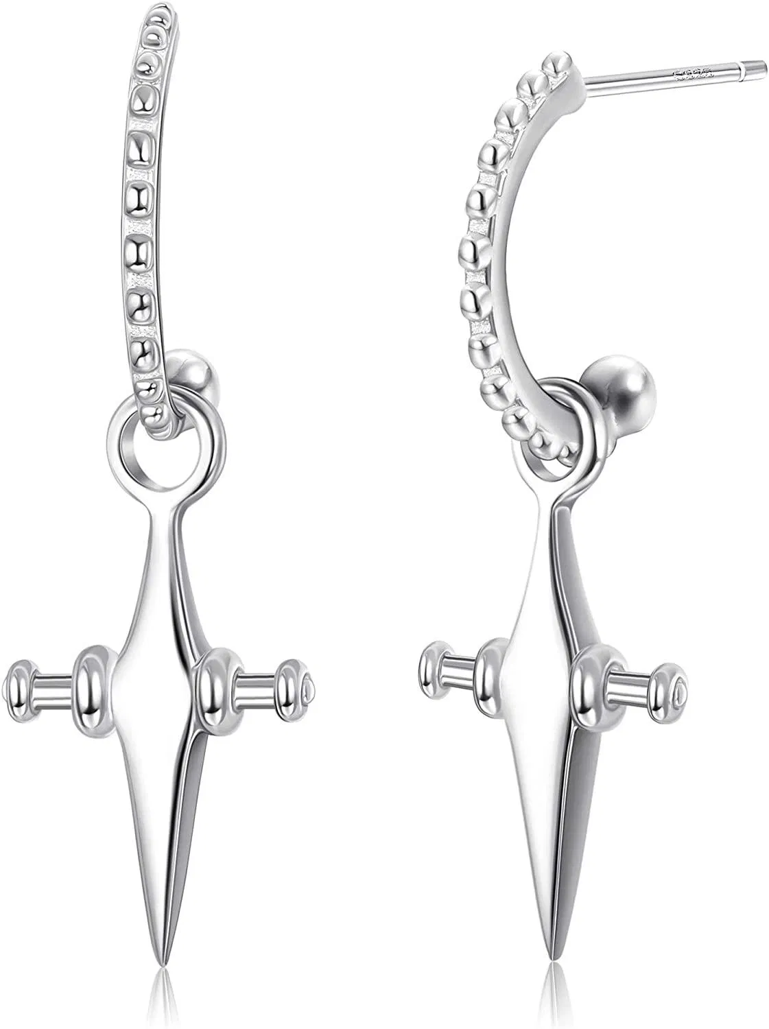 925 Sterling Cross Dangle Earrings for Women Men Minimalist Half Hoop Earrings Christian Cross Open Earrings - Grocery