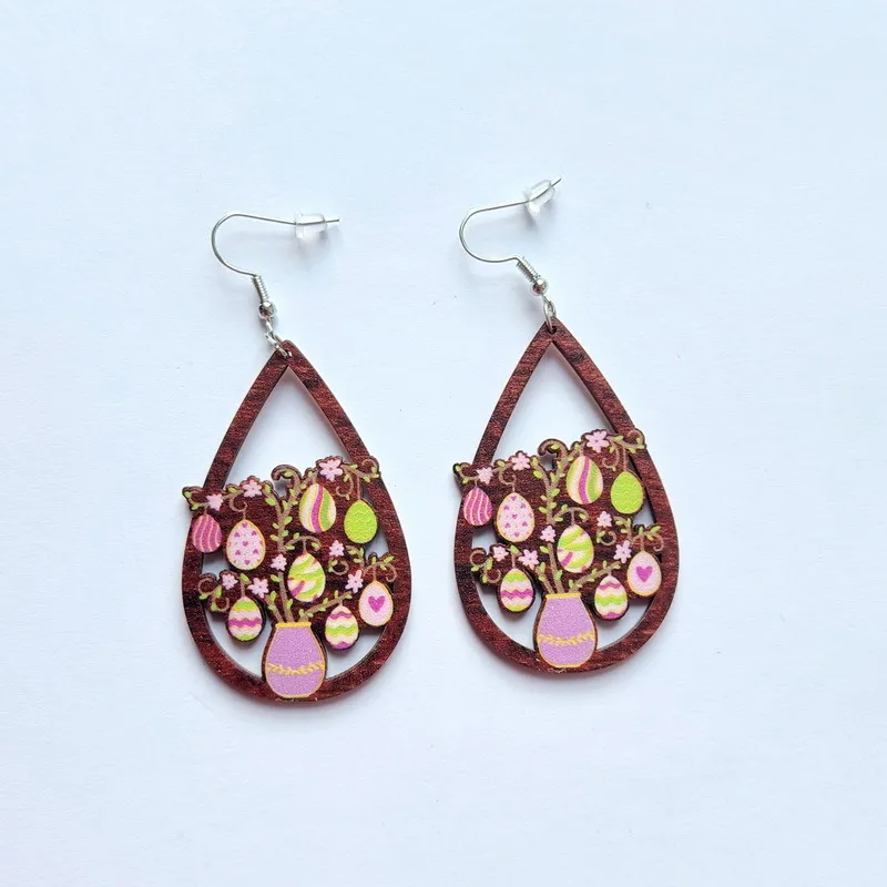 New Revival Water-saving Leopard Pattern Rabbit And Chicken Revival Egg Earrings Easter Decoration Jewelry - Grocery