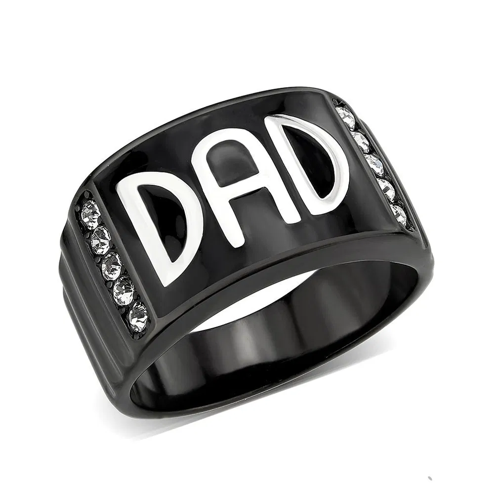 TK3759 - Two Tone IP Black (Ion Plating) Stainless Steel Ring with Top Grade Crystal in Clear - Grocery