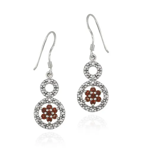 Sterling Silver Garnet Flower & Diamond Accent Double Circle Earrings - Grocery
