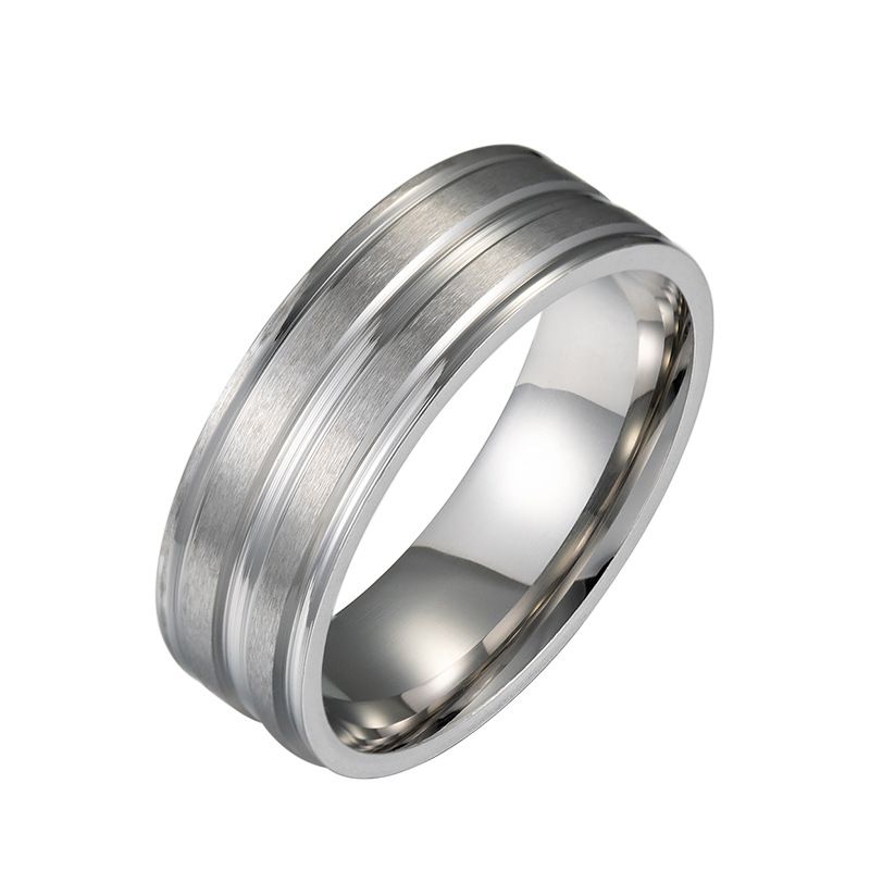 Simple Fashion 8MM Wide Men's Stainless Steel Frosted Ring - Grocery
