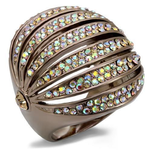 LO1685 - Chocolate Gold Brass Ring with Top Grade Crystal in Multi Color - Grocery