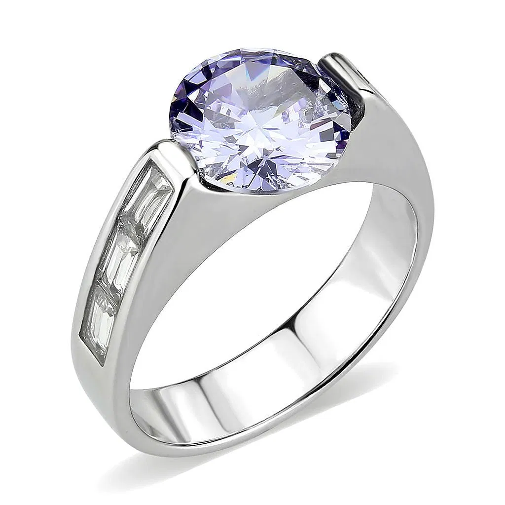 TK3780 - High polished (no plating) Stainless Steel Ring with AAA Grade CZ in LightAmethyst - Grocery
