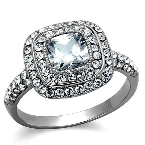 TK2114 - High polished (no plating) Stainless Steel Ring with AAA Grade CZ in Clear - Grocery
