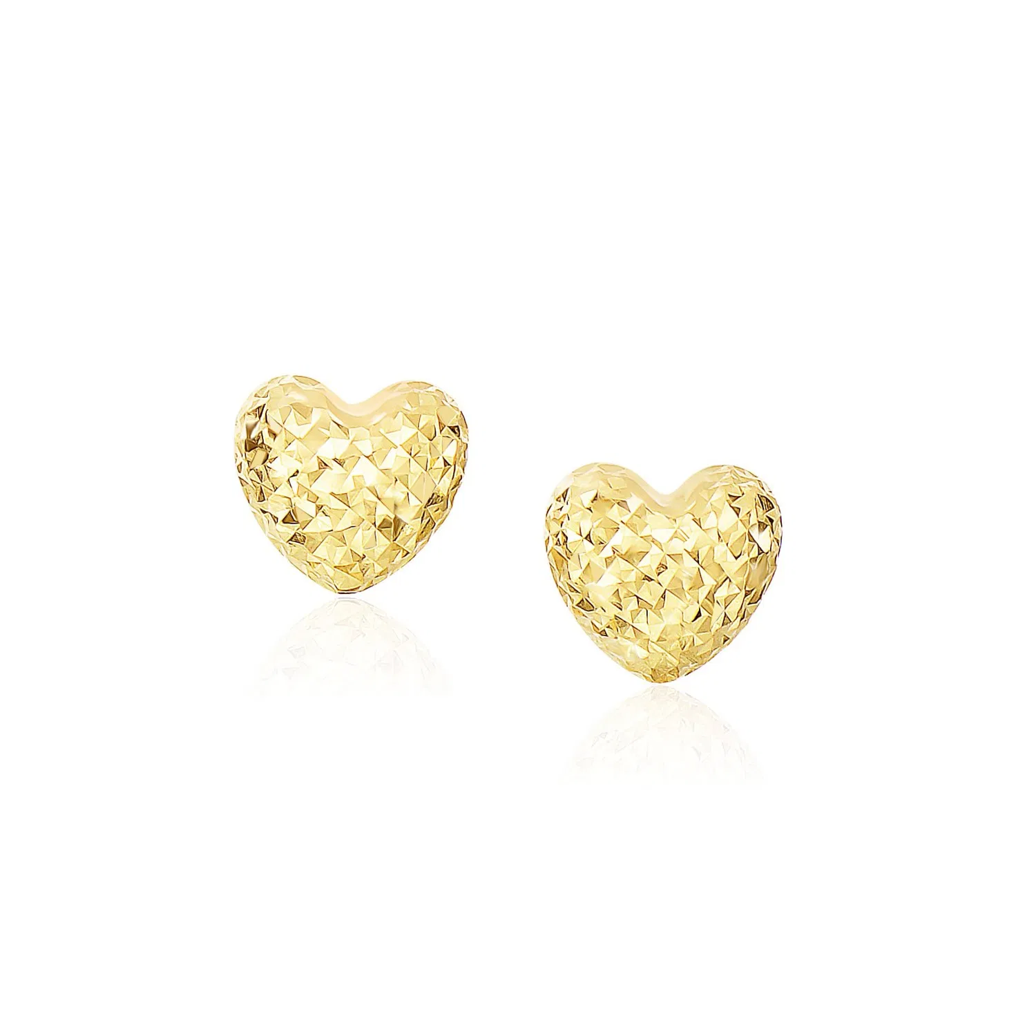 14k Yellow Gold Puffed Heart Earrings with Diamond Cuts(8mm) - Grocery