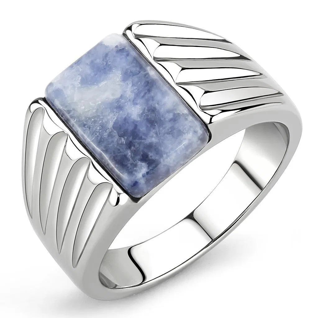 TK1799 - High polished (no plating) Stainless Steel Ring with Semi-Precious Sodalite in Capri Blue - Grocery