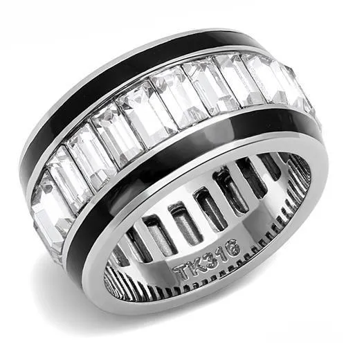TK3173 - High polished (no plating) Stainless Steel Ring with Top Grade Crystal in Clear - Grocery