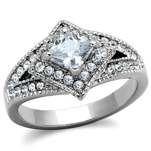 TK1760 - High polished (no plating) Stainless Steel Ring with AAA Grade CZ in Clear - Grocery