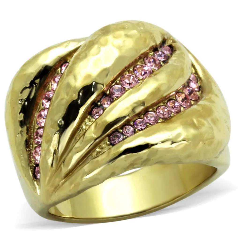 TK1638 - IP Gold(Ion Plating) Stainless Steel Ring with Top Grade Crystal in Light Rose - Grocery