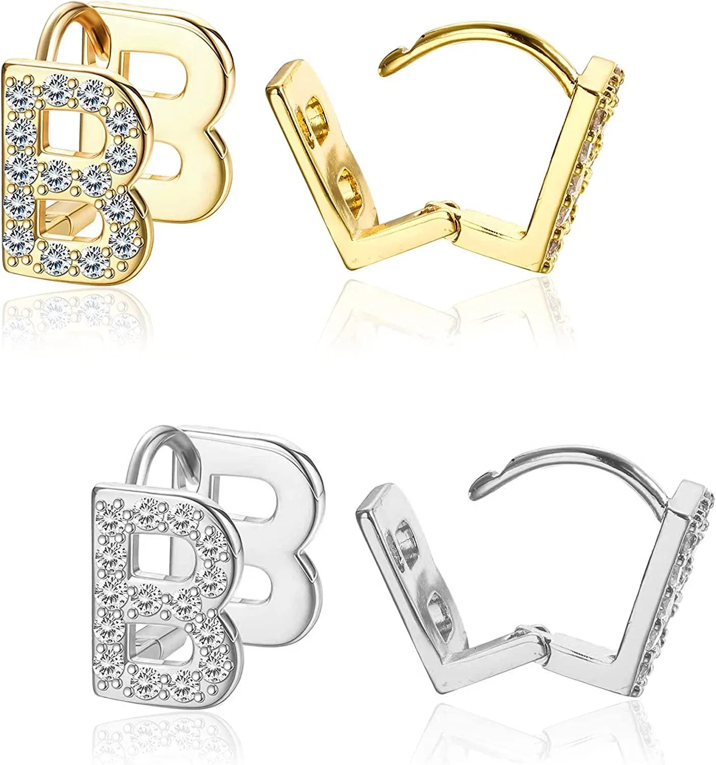 2 Pairs Initial Stud Earrings for Women 14K Gold Plated 26 Letters Alphabet Earrings Christmas Gift - Grocery