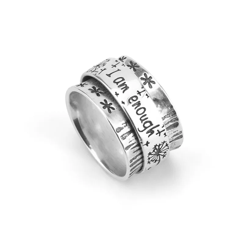 European And American Retro Carved Dandelion Rotatable Ring Flower Decompression Ring - Grocery