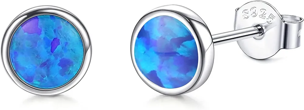 925 Sterling Silver Round Gemstones Stud Earrings for Women Teens Birthstone Hypoallergenic Earrings for Sensitive Ears - Grocery