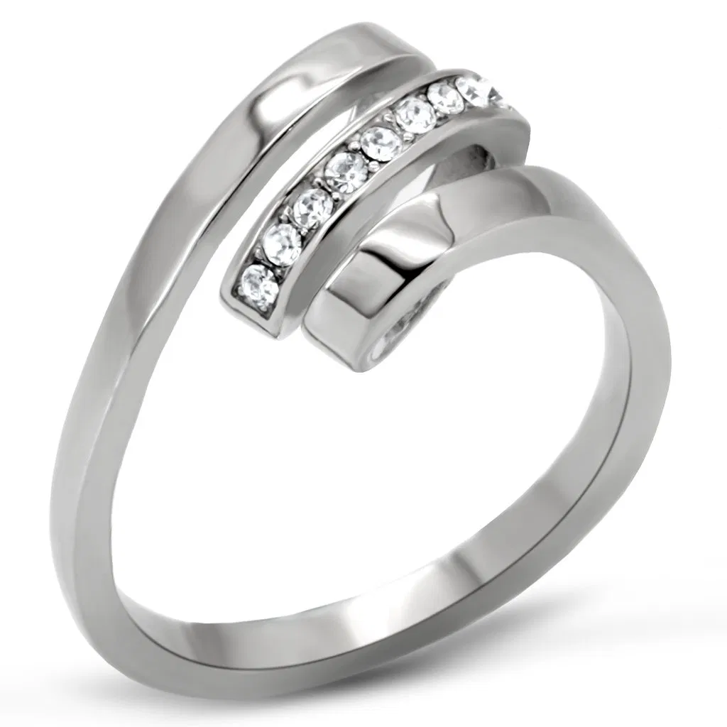 TK161 - High polished (no plating) Stainless Steel Ring with Top Grade Crystal in Clear - Grocery