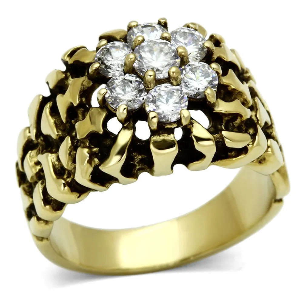 TK771 - IP Gold(Ion Plating) Stainless Steel Ring with AAA Grade CZ in Clear - Grocery