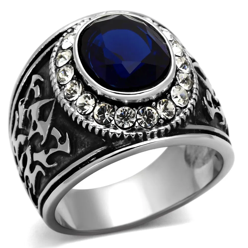 TK1075 - High polished (no plating) Stainless Steel Ring with Synthetic Synthetic Glass in Montana - Grocery