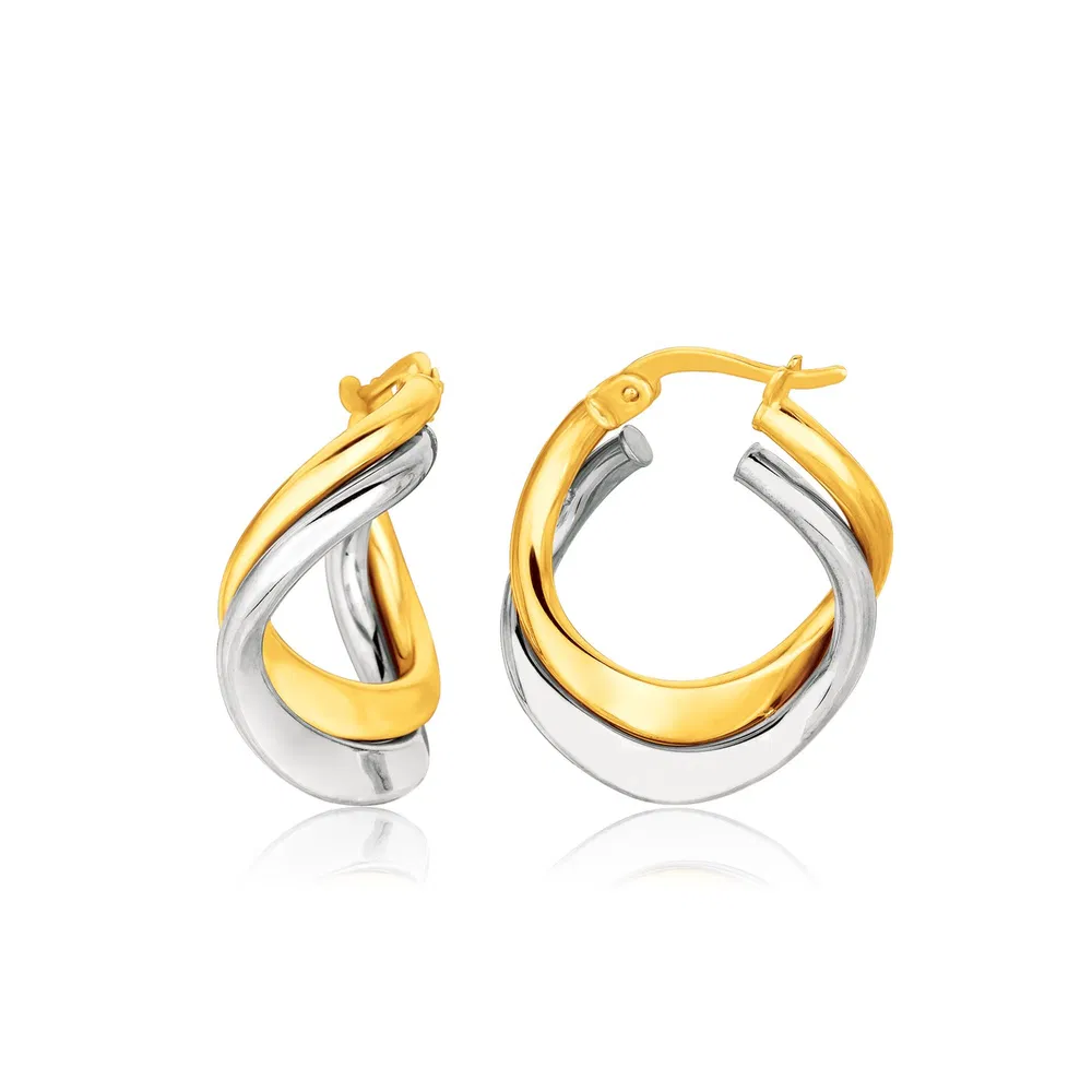 14k Two Tone Gold Earrings in Fancy Double Twist Style - Grocery