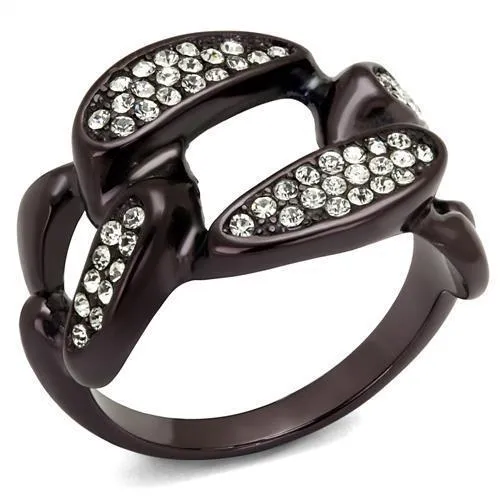 TK2558 - IP Dark Brown (IP coffee) Stainless Steel Ring with Top Grade Crystal in Clear - Grocery